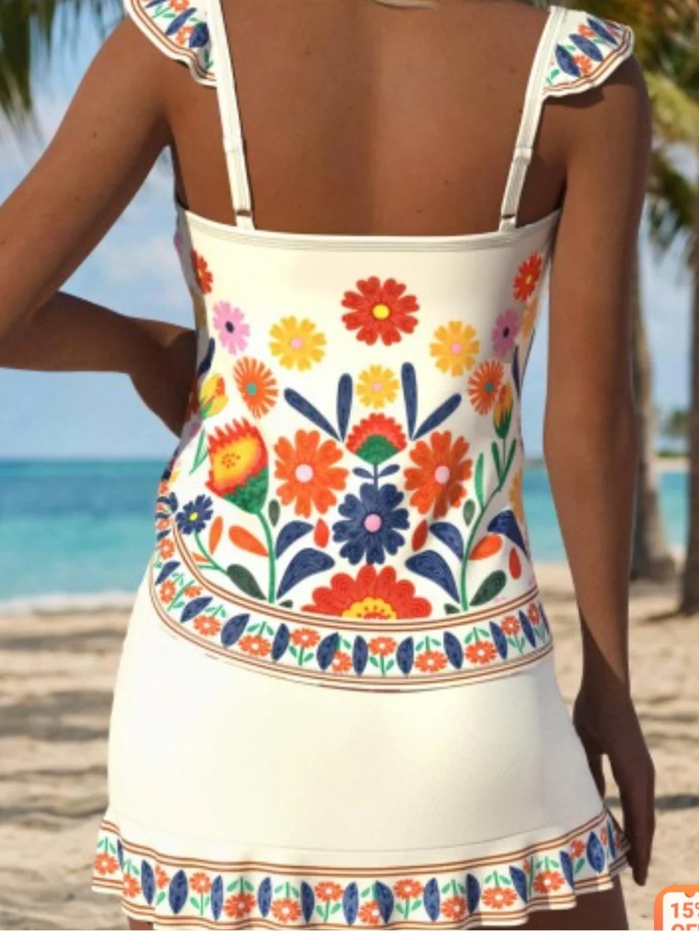 THE BOCA!! 2 piece swim! Floral Embroidered White Tank & Skirt Set! New! L